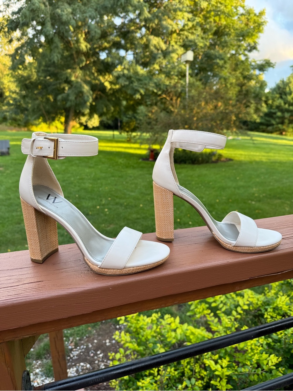 Worthington High Block Heel Ankle Strap Sandals in Off-hite